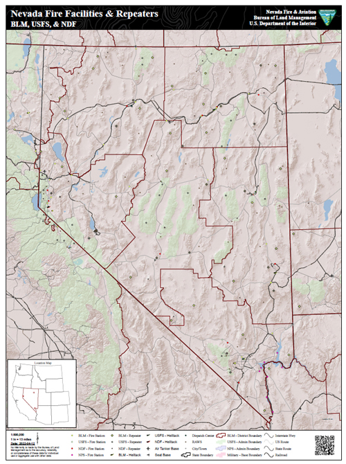 Nevada Fire Facilities and Repeaters map graphic