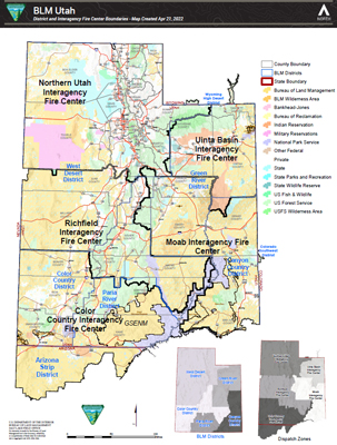 BLM Utah District and Interagency Fire Center Boundaries map graphic